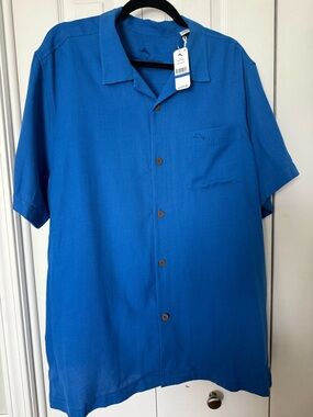 NWT Tommy Bahama Royal Blue Short-Sleeve Button-Down Camp Shirt